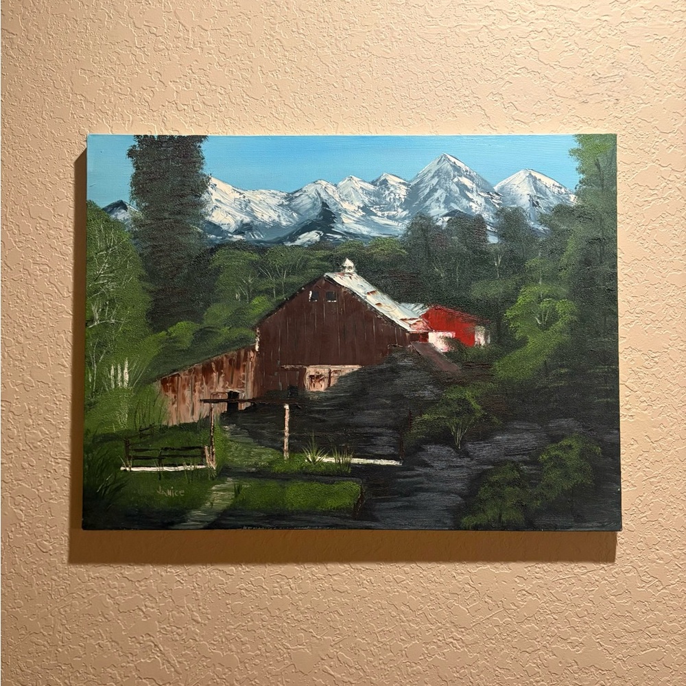 Rustic Landscape Canvas Art with Red Barn